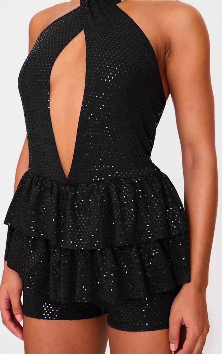Black Glitter Sequin Halterneck Rara Skort Romper Product Image