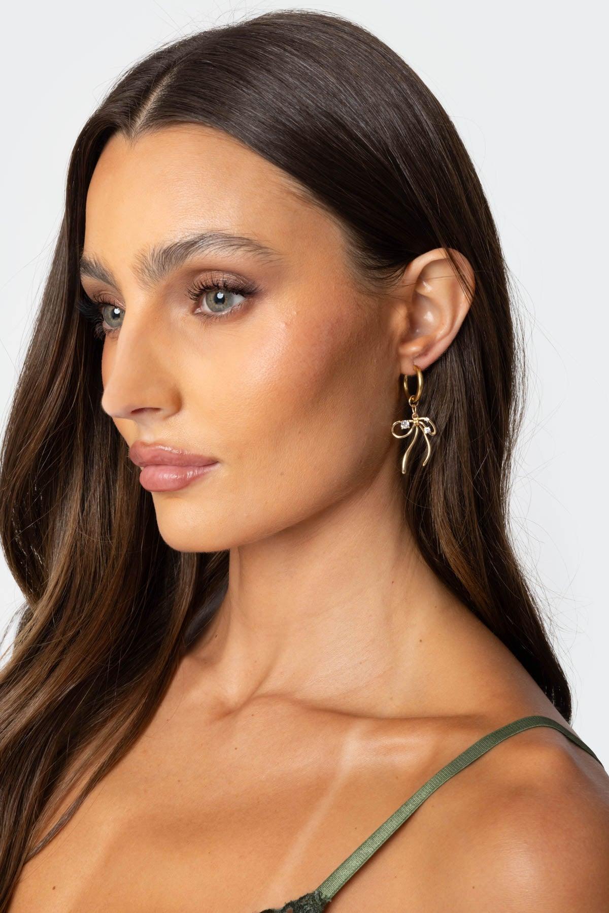 Bow Charm Hoop Earrings Product Image