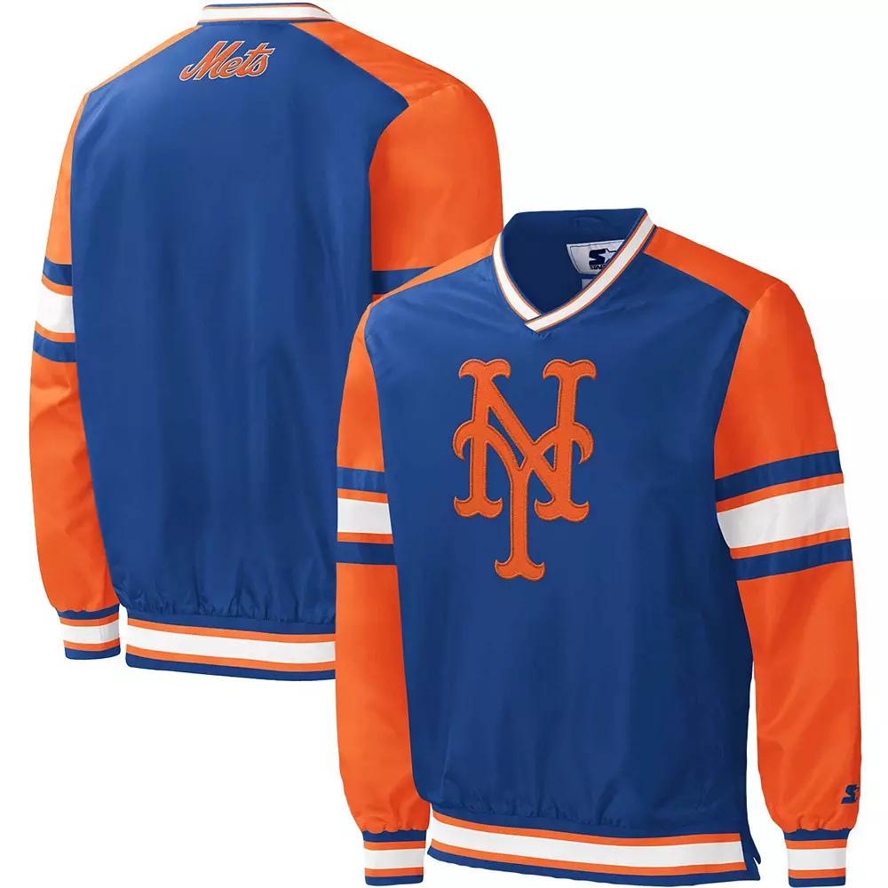 Men's Starter Royal New York Mets Yardline V-Neck Pullover Windbreaker, Size: Medium, Blue Product Image
