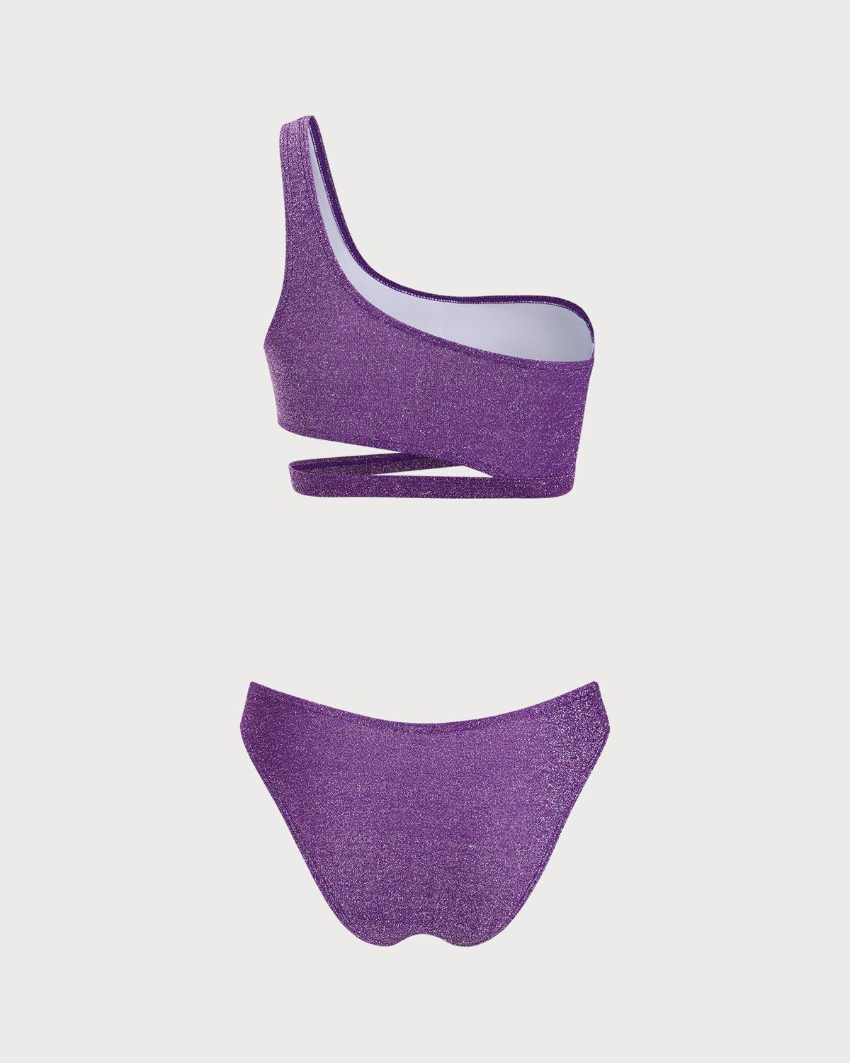 Purple Lurex One Shoulder Bikini Set Product Image