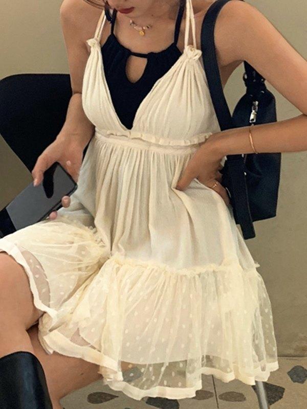 Lace Patchwork Halter Mini Dress Product Image