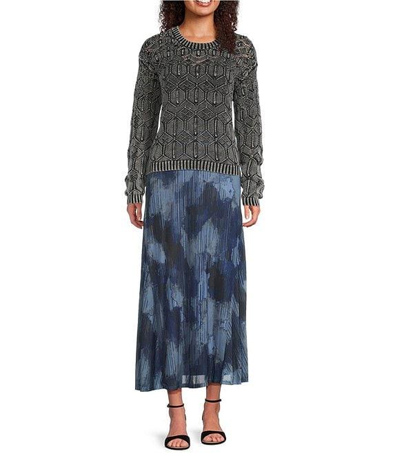 City Blues Geo Cable Distress Knit Crew Neck Long Sleeve Sweater Product Image