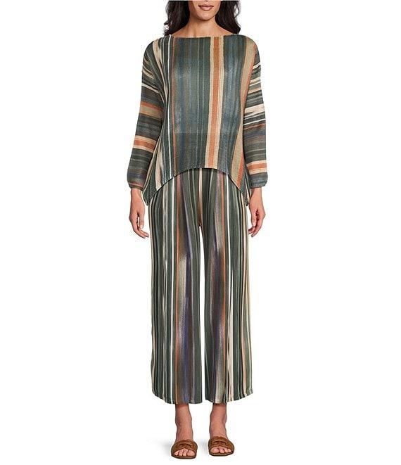 M Made in Italy Coordinating Stripe Printed Boat Neck Long Sleeve Knit Top Product Image