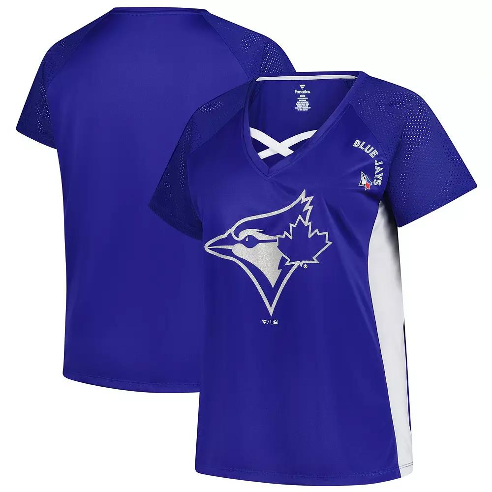 Women's Profile  Royal Toronto Blue Jays Glitter Raglan V-Neck T-Shirt, Size: 1XL, Jay Blue Product Image