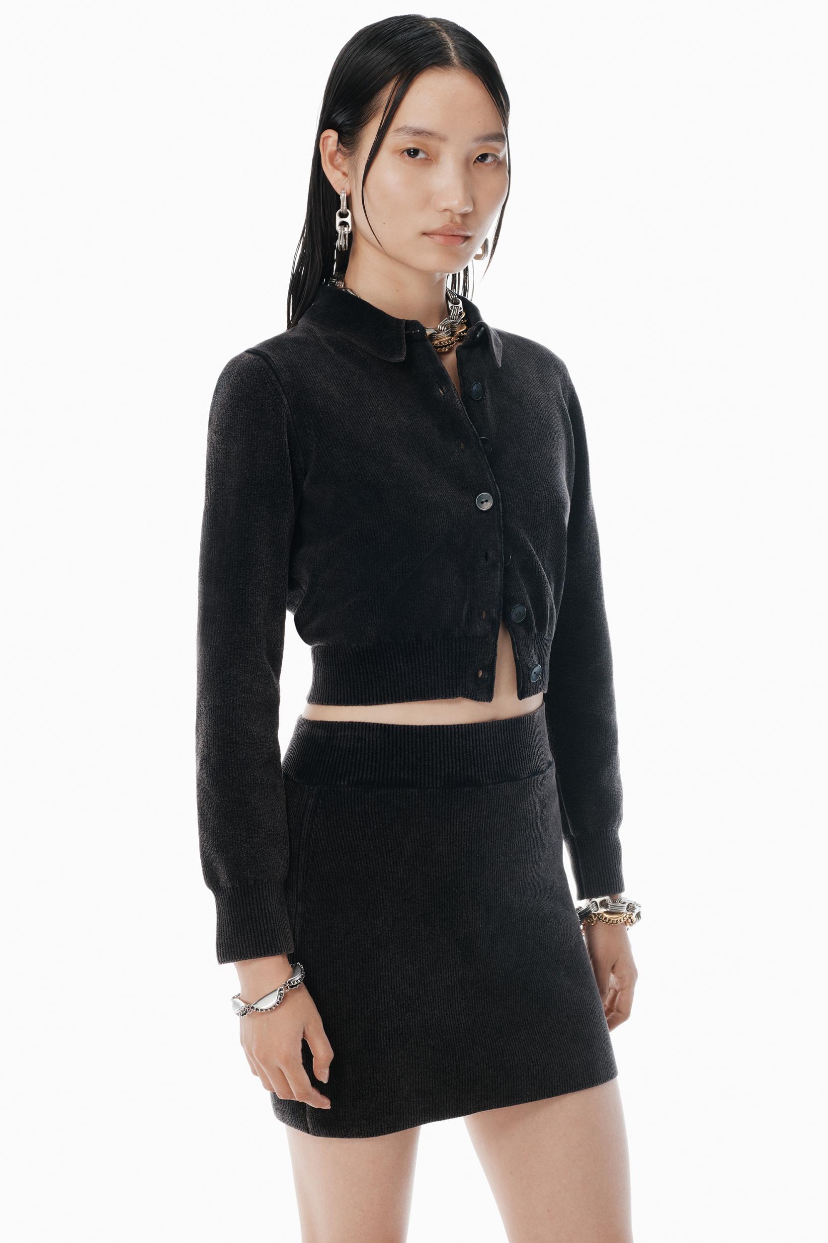 Black Cotton-blend Chenille Miniskirt Product Image