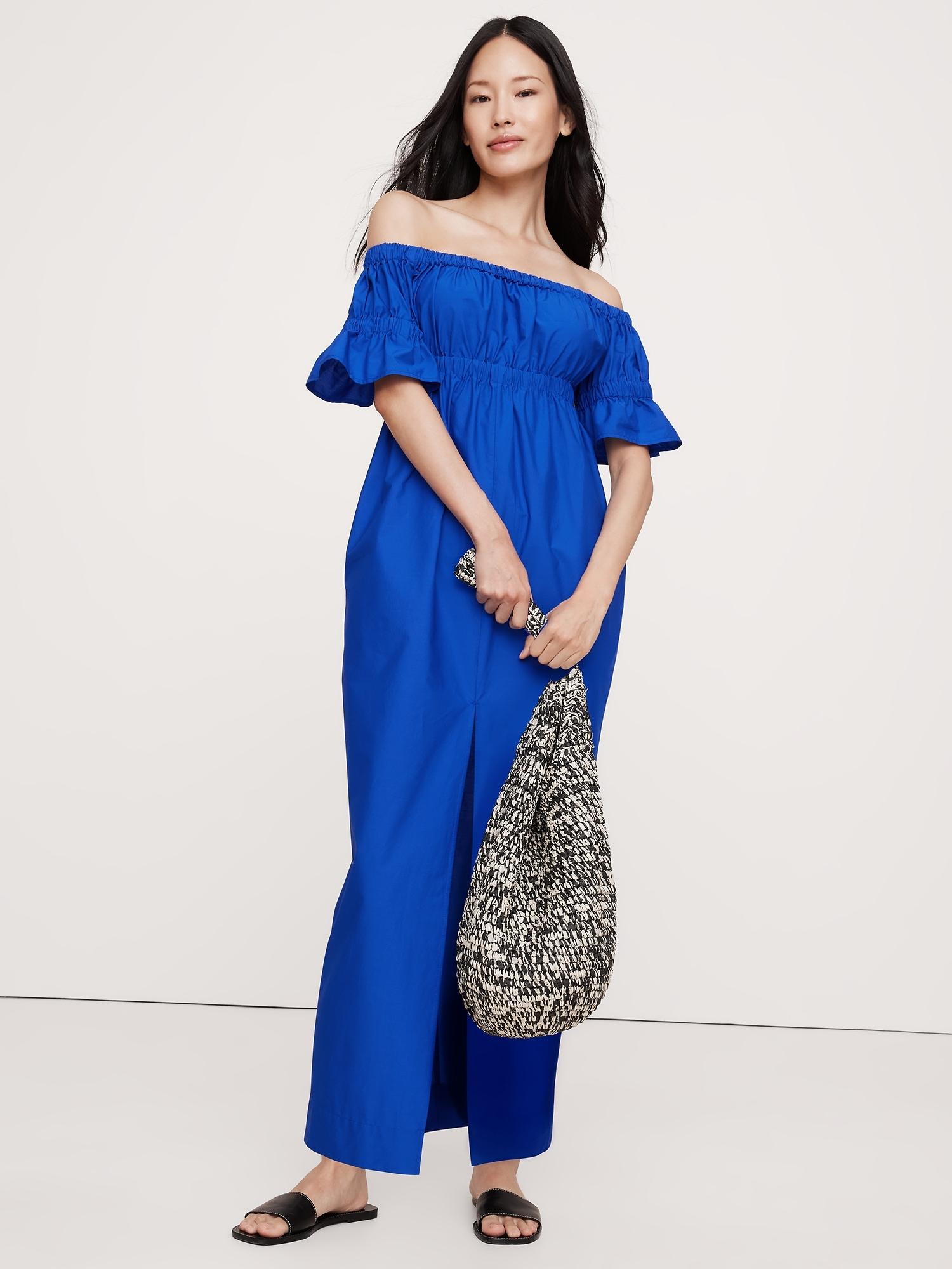 Cotton Poplin Off-The-Shoulder Maxi Dress Product Image
