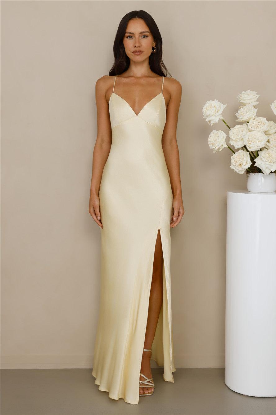 The Sophia Satin Maxi Dress Yellow Product Image