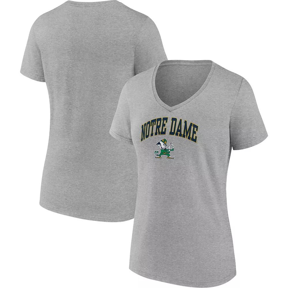 Women's Fanatics Branded Heather Gray Notre Dame Fighting Irish Evergreen Campus V-Neck T-Shirt, Size: Large, Grey Product Image