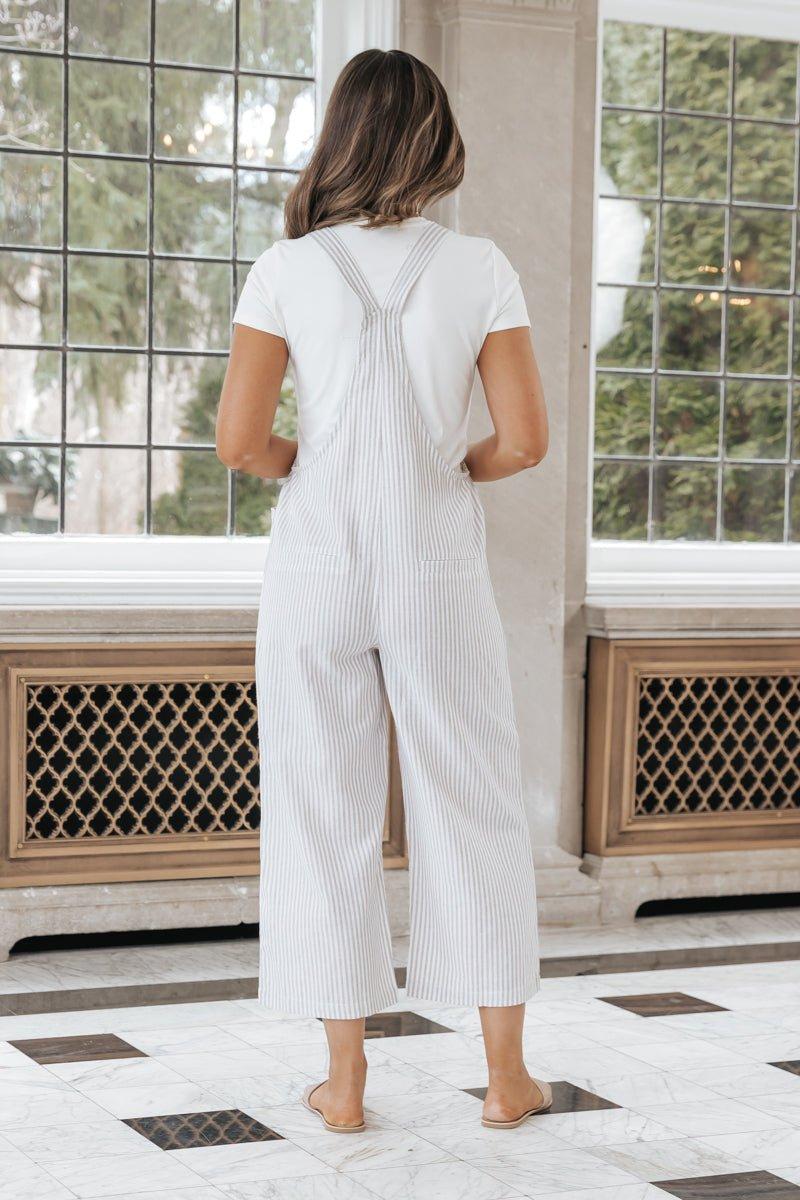 Taupe Stripe Linen Jumpsuit - FINAL SALE Product Image