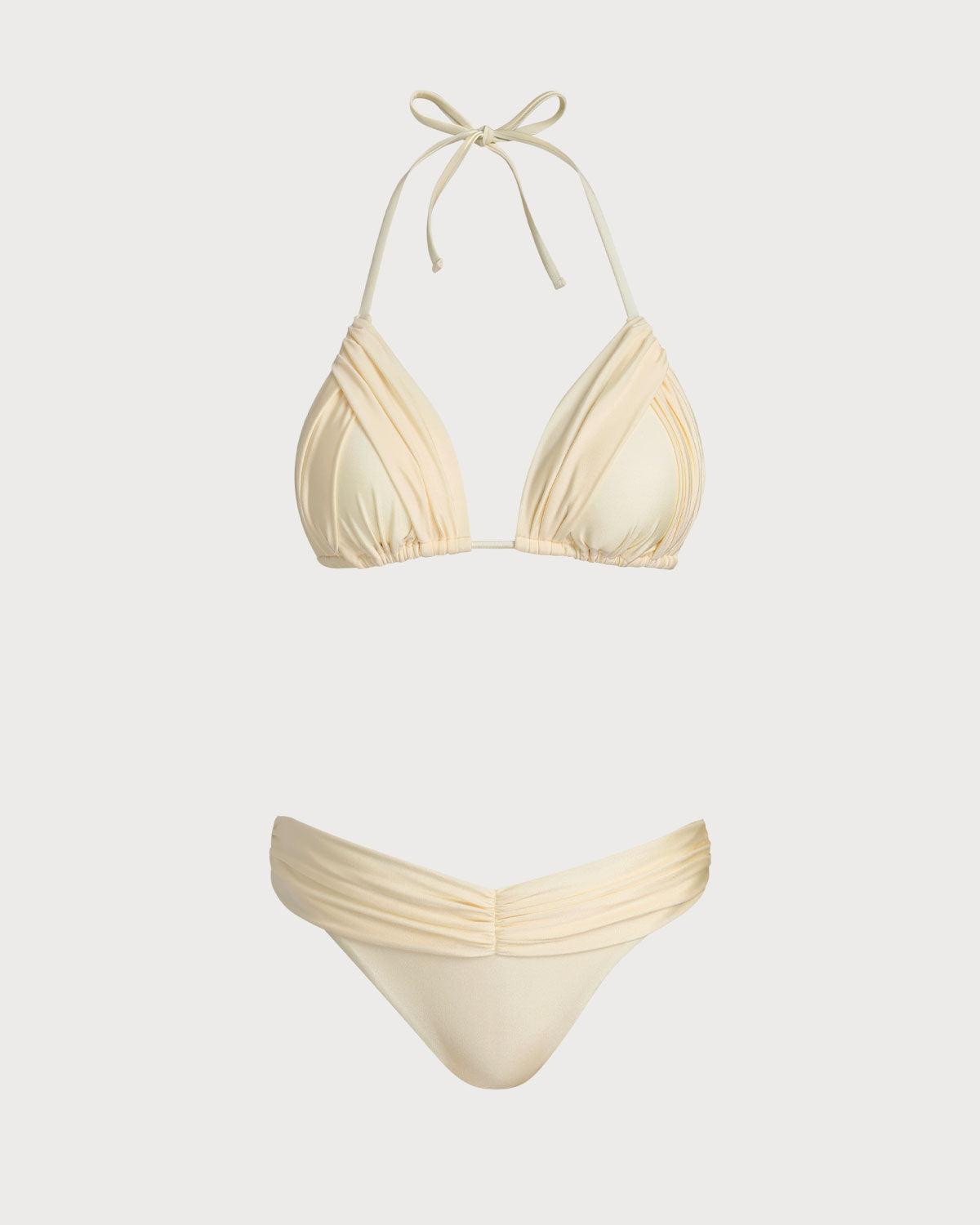 Yellow Ruched Halter Bikini Set Product Image