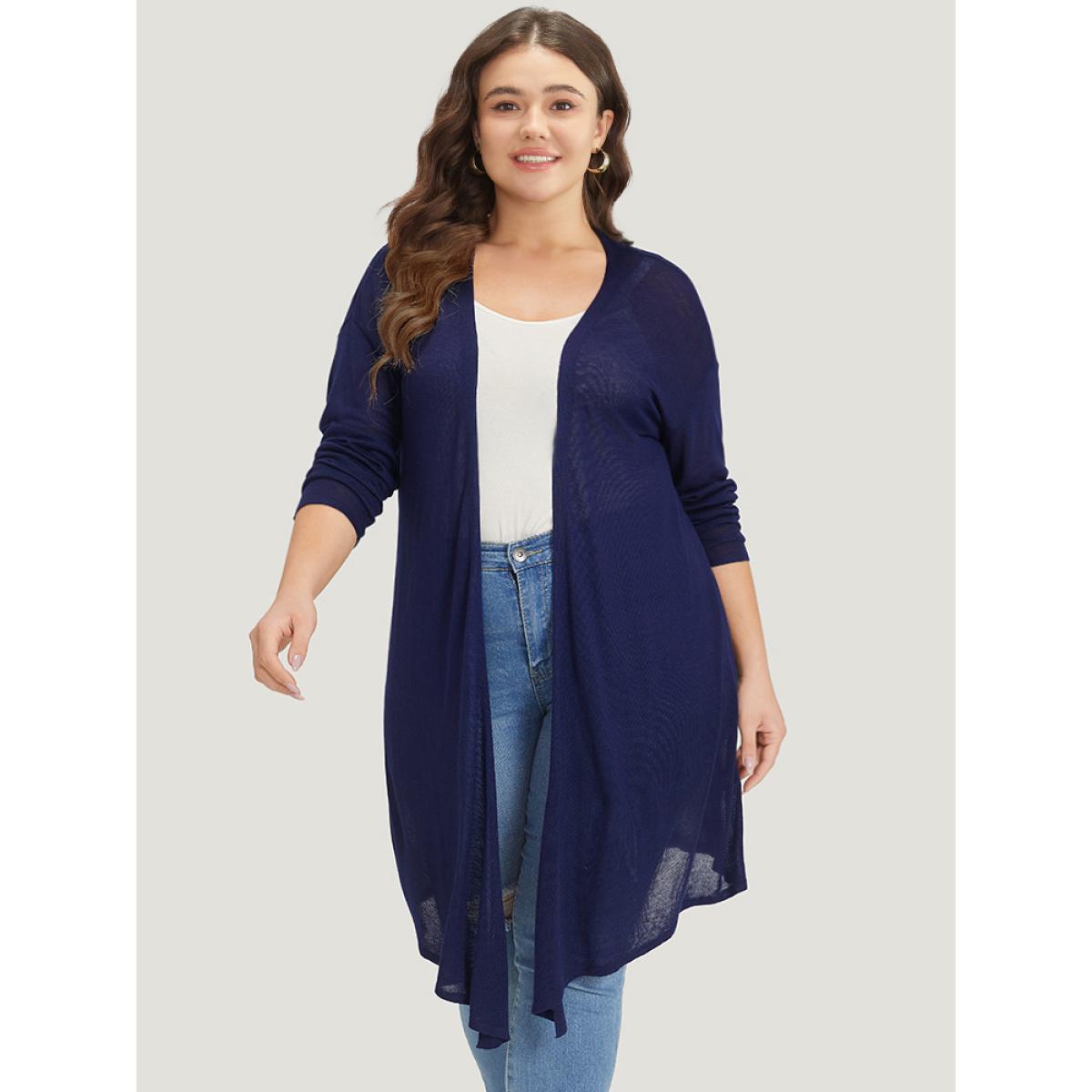 Plus Size Supersoft Essentials Plain Asymmetrical Hem Open Front Cardigan Indigo Women Casual Loose Long Sleeve Dailywear Cardigans BloomChic 18-20/2X Product Image