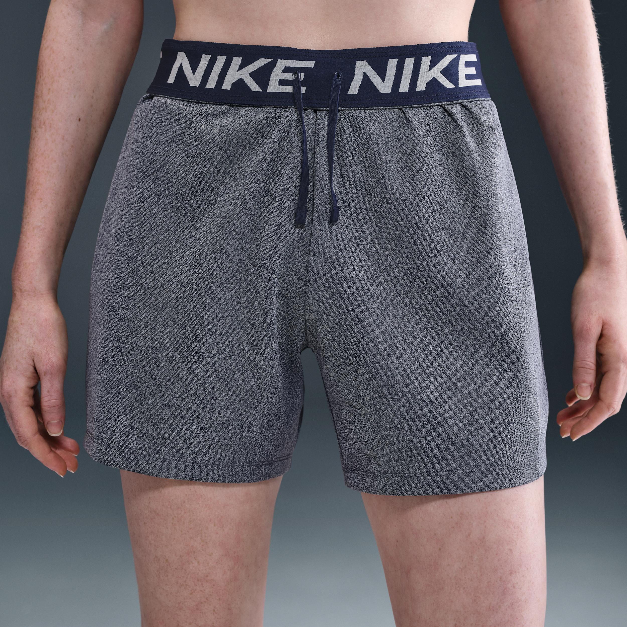 Nike Womens Attack Dri-FIT Fitness Mid-Rise 5 Unlined Shorts | DX6024-410 Product Image