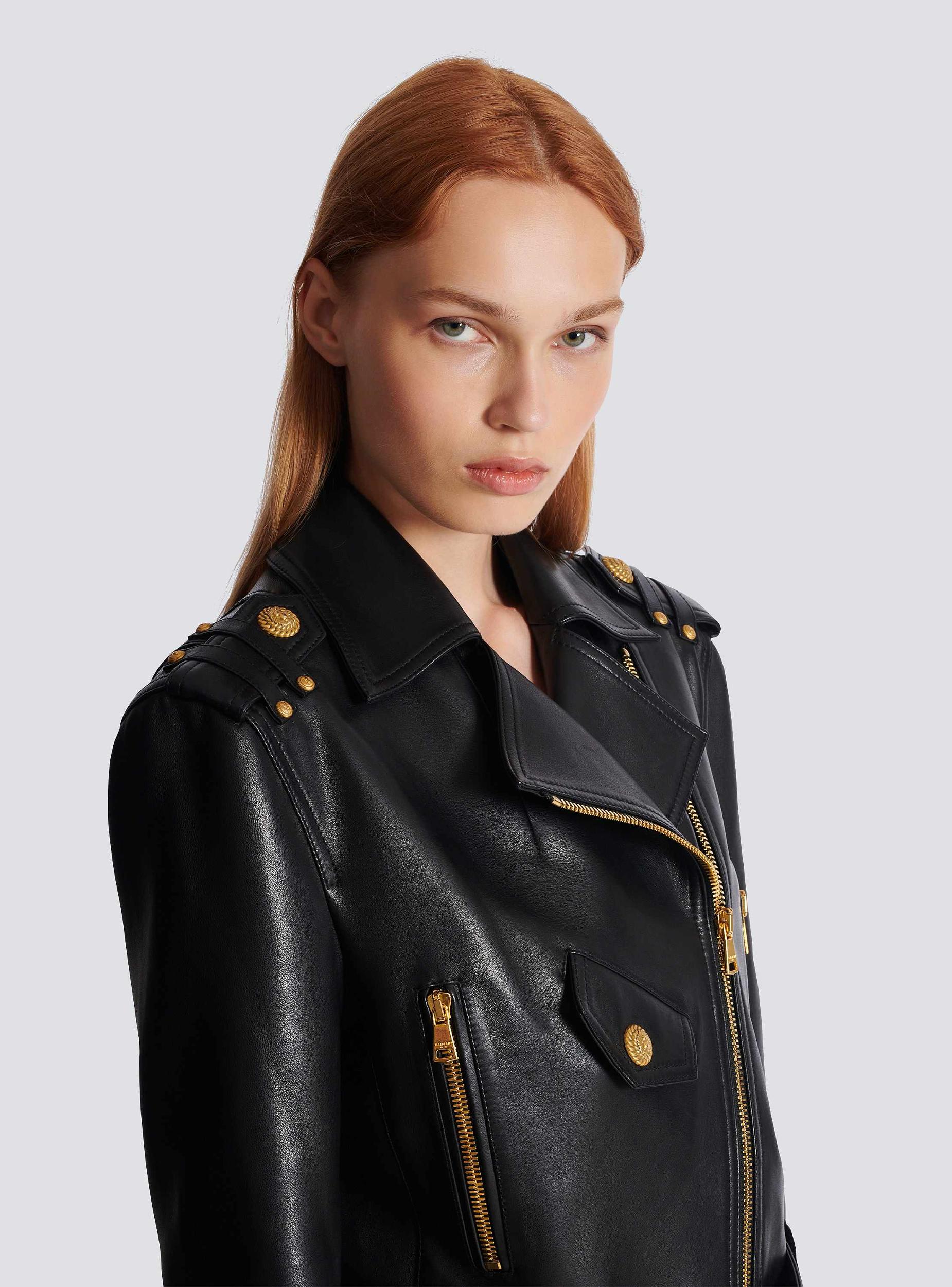 Zipped leather biker jacket Product Image