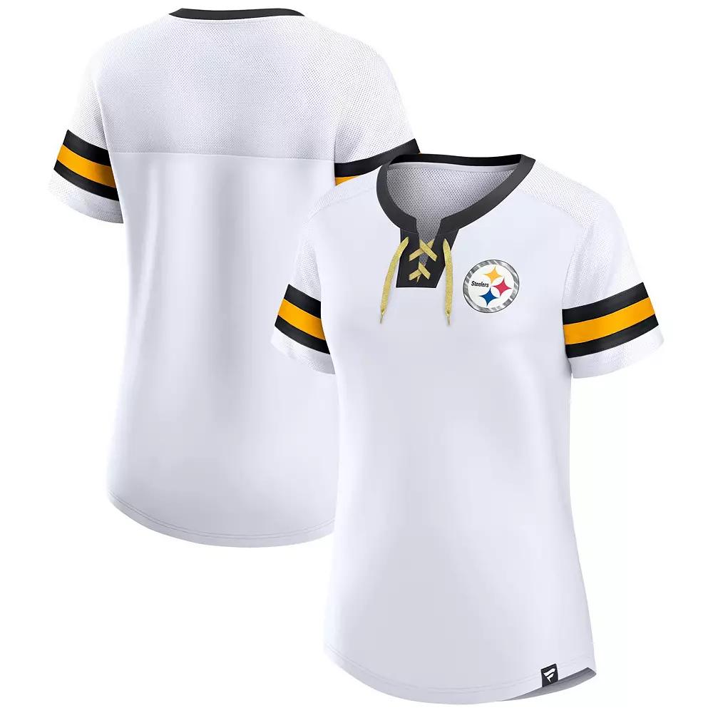 Women's Fanatics Branded White Pittsburgh Steelers Sunday Best Lace-Up T-Shirt,  Product Image