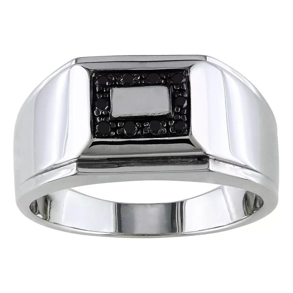 Stella Grace Men's Sterling Silver 1/10 Carat T.W Black Diamond Square Ring, Size: 9 Product Image