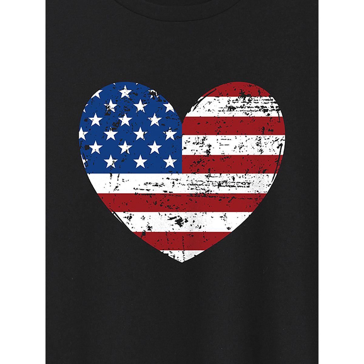 Plus Size Blue and Red Heart Crew Neck T-Shirt Pureblack Women Non Country Round Neck Everyday-Casual T-shirts BloomChic 26/4X Product Image