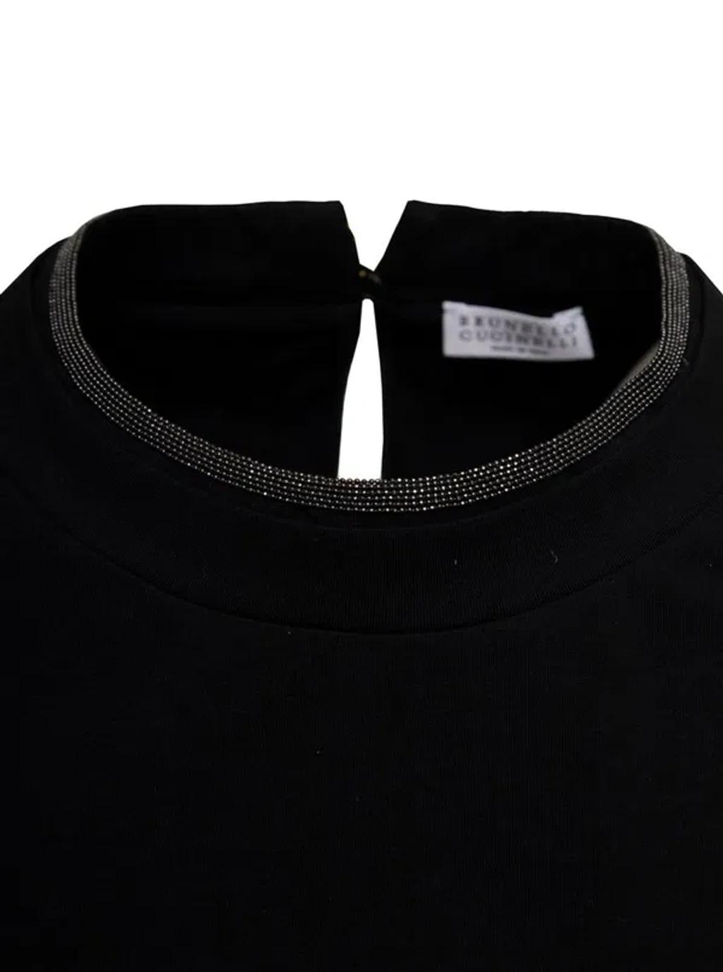 BRUNELLO CUCINELLI Women Stretch Cotton Jersey T-shirt With Precious Faux-layering In Black Product Image
