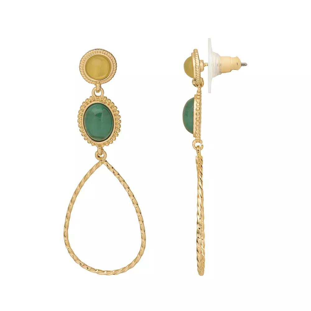 Sonoma Goods For Life® Gold Tone Green Stone Open Teardrop Triple Drop Earrings, Women's Product Image