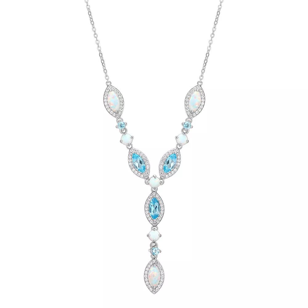 Lab-Created Opal, Lab-Created White Sapphire & Blue Topaz Y Necklace, Women's, Size: 18", Silver Tone Product Image