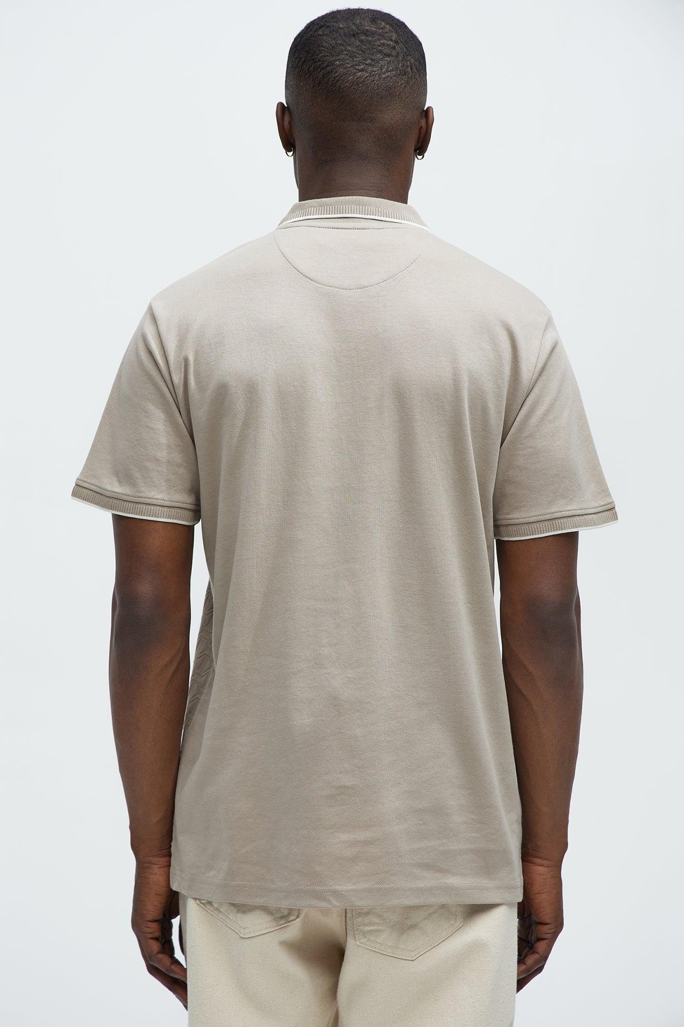 Geometric Textured Zip Polo - Taupe Product Image