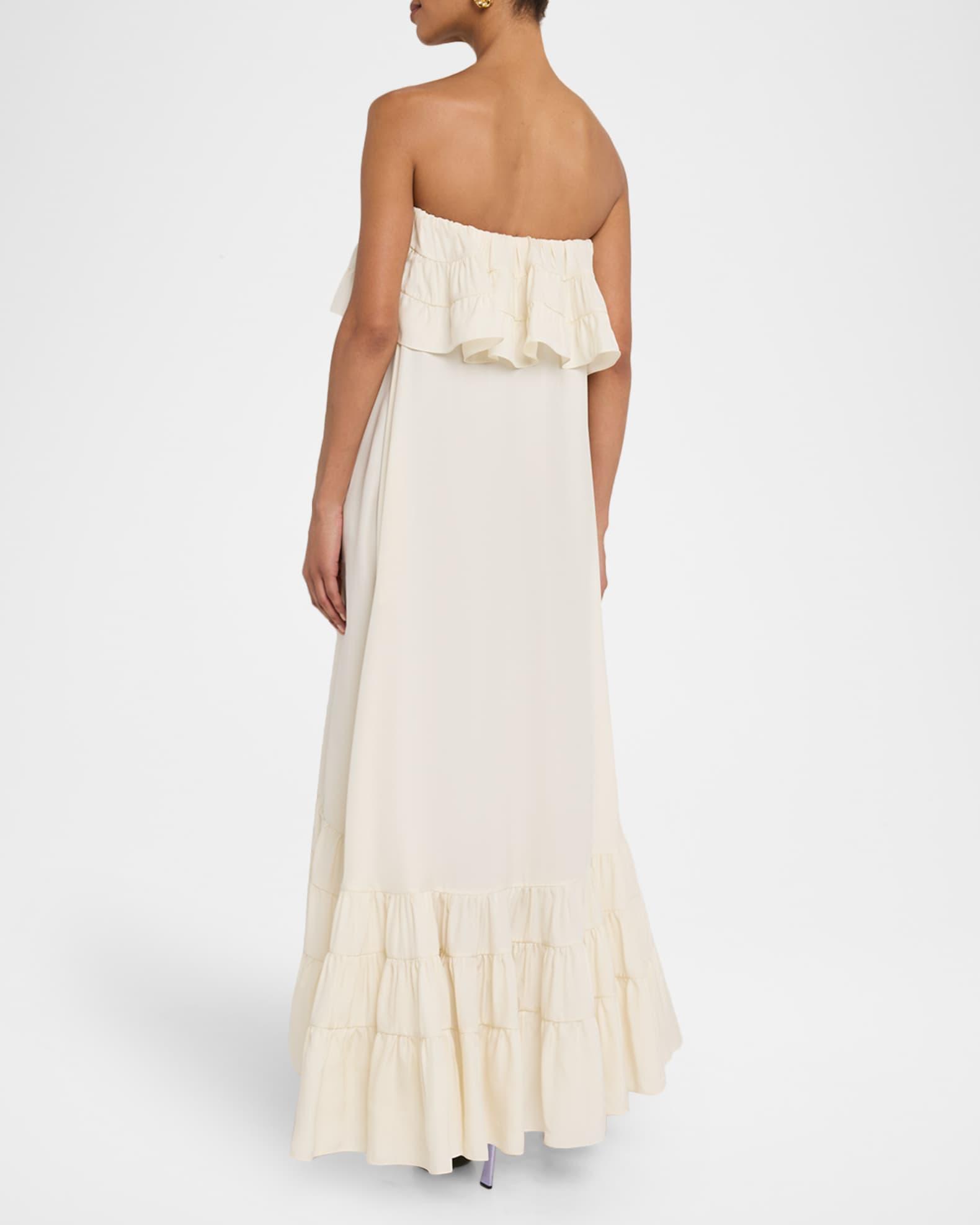 Strapless Tiered Ruffle High-Low Midi Dress Product Image