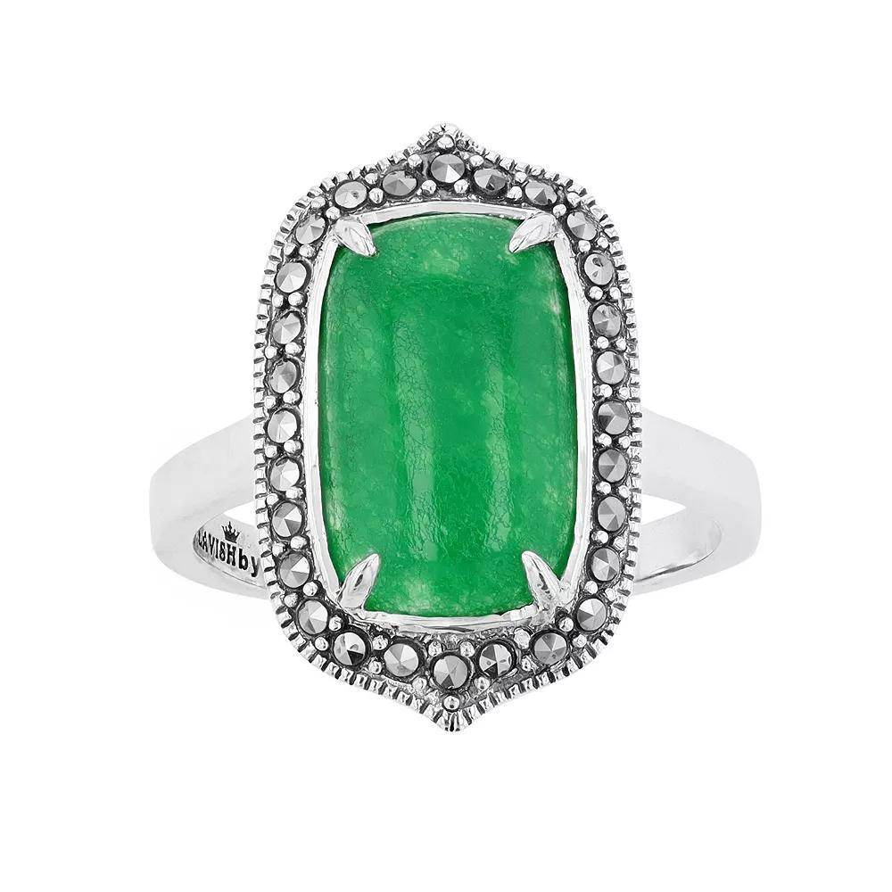 Lavish by TJM Sterling Silver Jade Cabochon & Marcasite Rectangular Ring, Womens Product Image