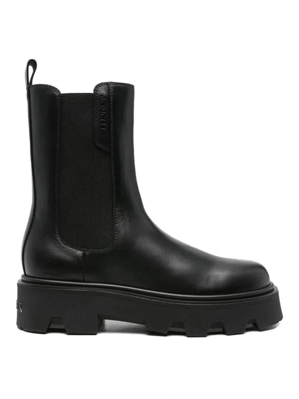 MONCLER Black Leather Aurea Chelsea Ankle Boots In Gray Product Image