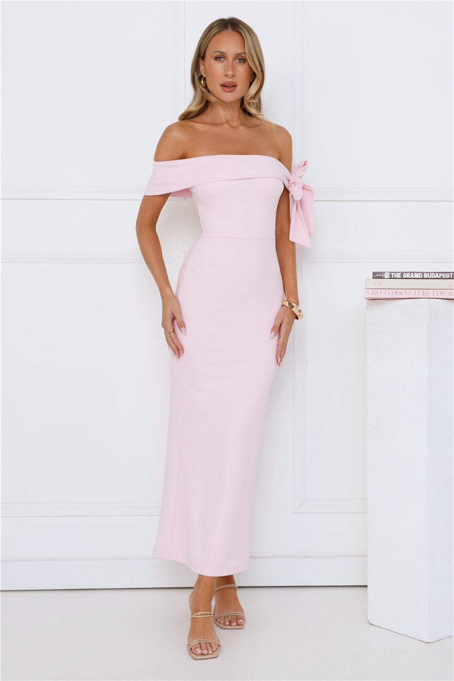 Candlelight Dream Off Shoulder Maxi Dress Pink Product Image