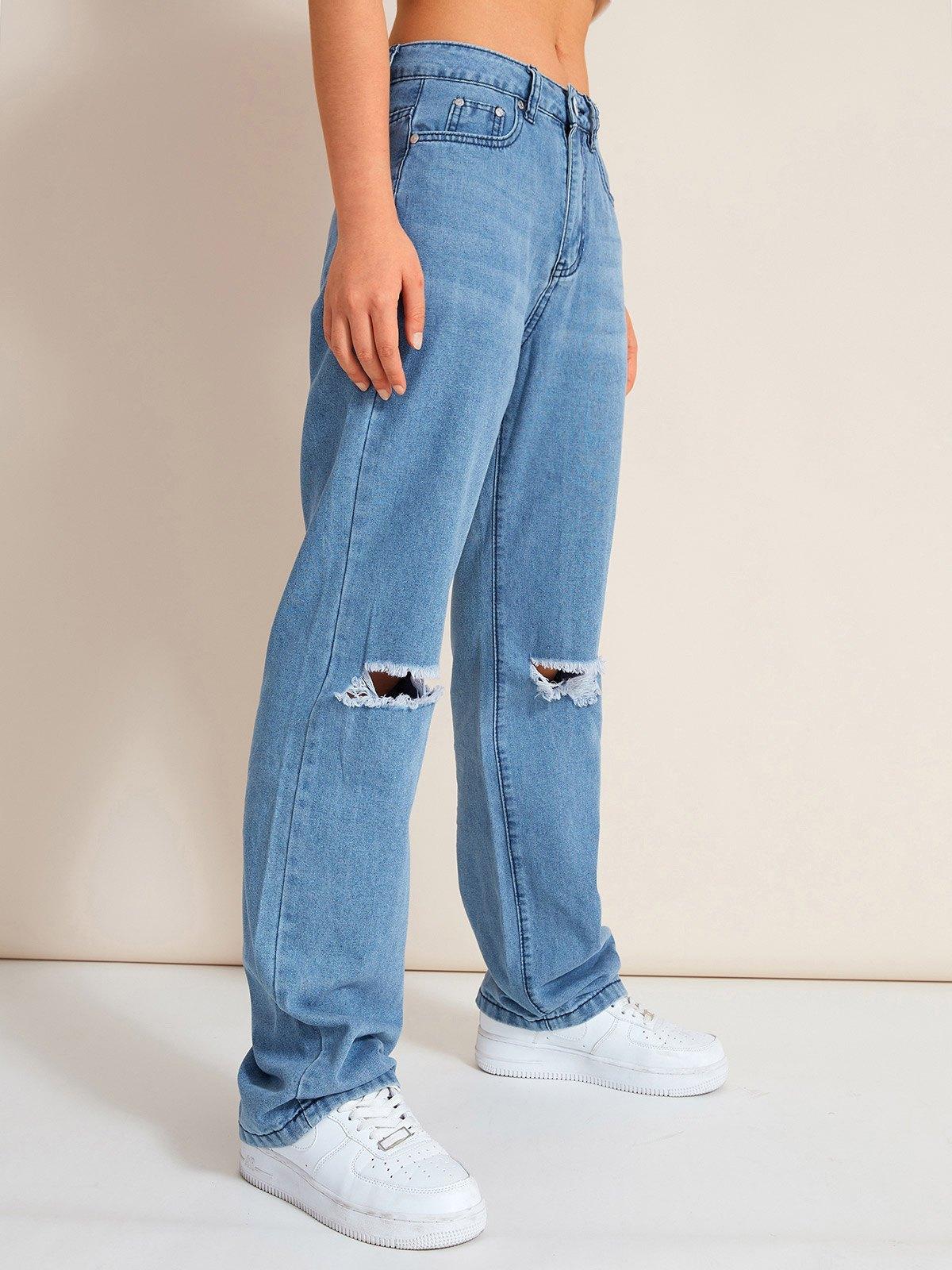 Washed High Rise Ripped Jeans Product Image