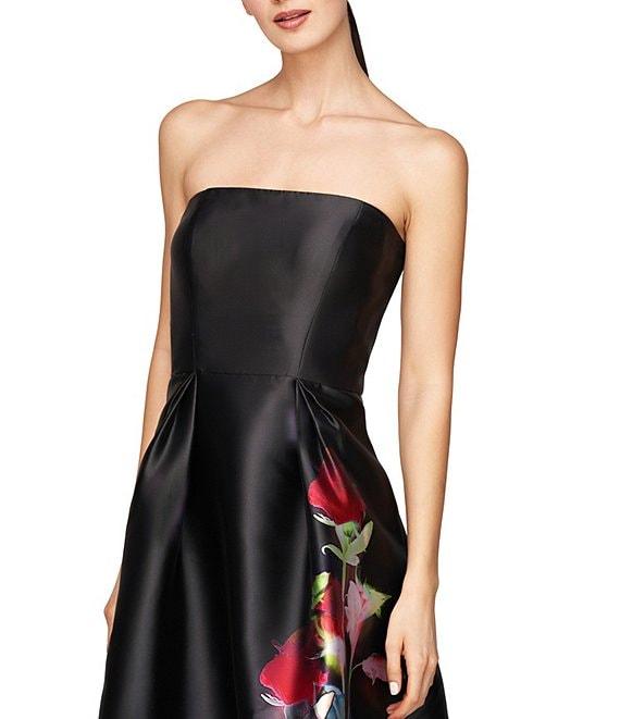 Kay Unger Floral Print Mikado Strapless Neck Sleeveless Column Skirt Ball Gown Product Image