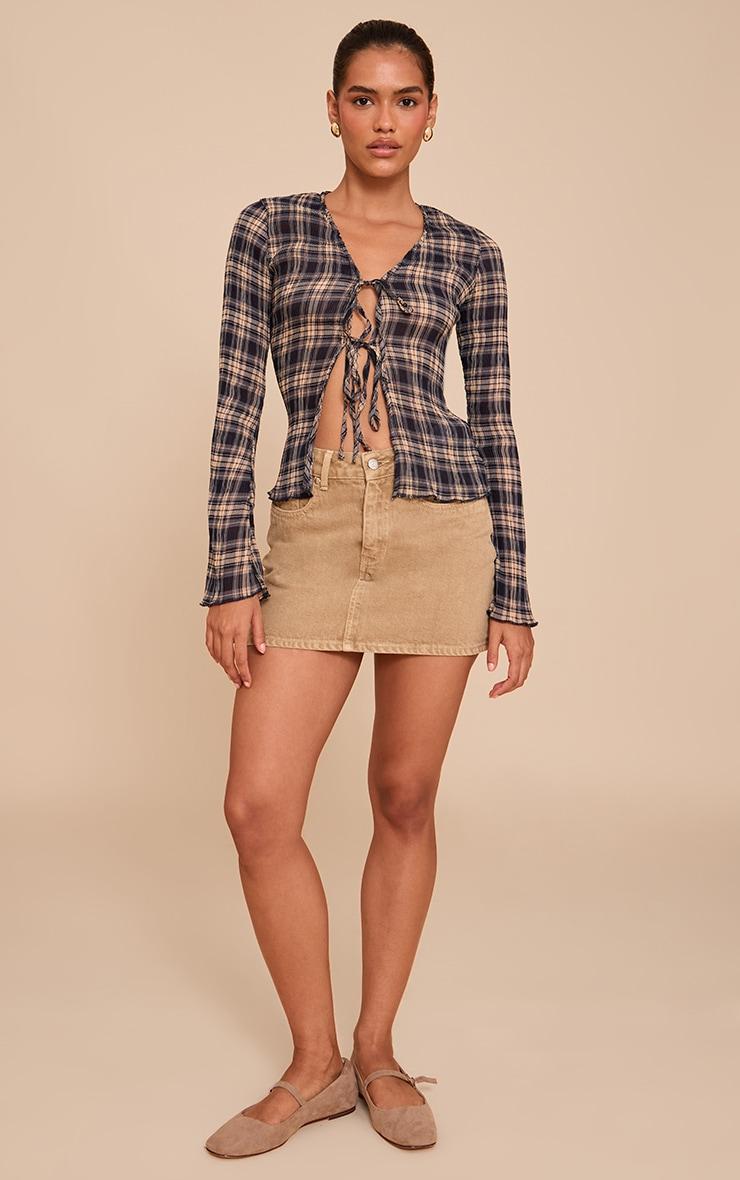 Blue Plisse Check Printed Blouse Product Image