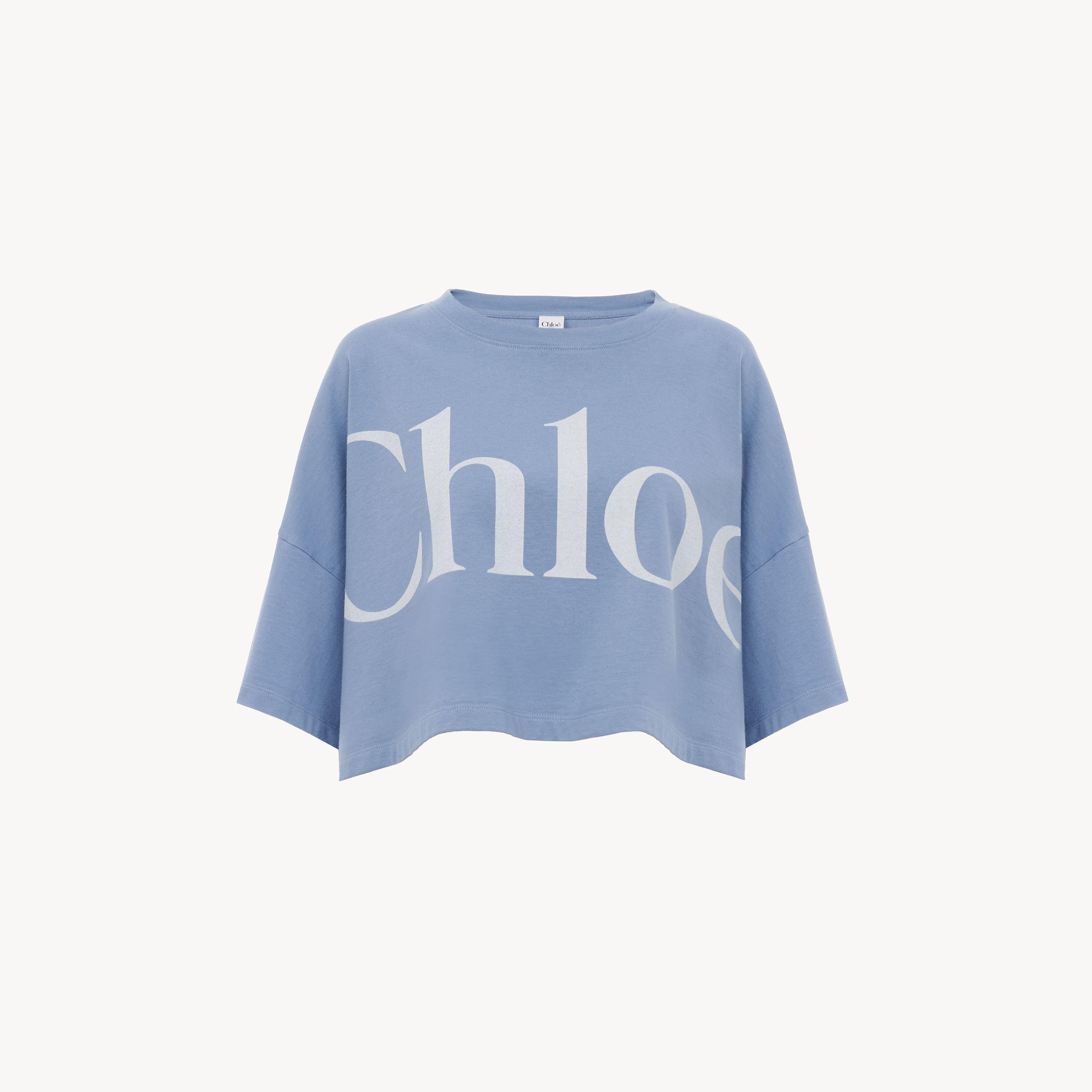 CHLOÉ Women Light Blue Jersey Cropped Logo T-shirt Product Image