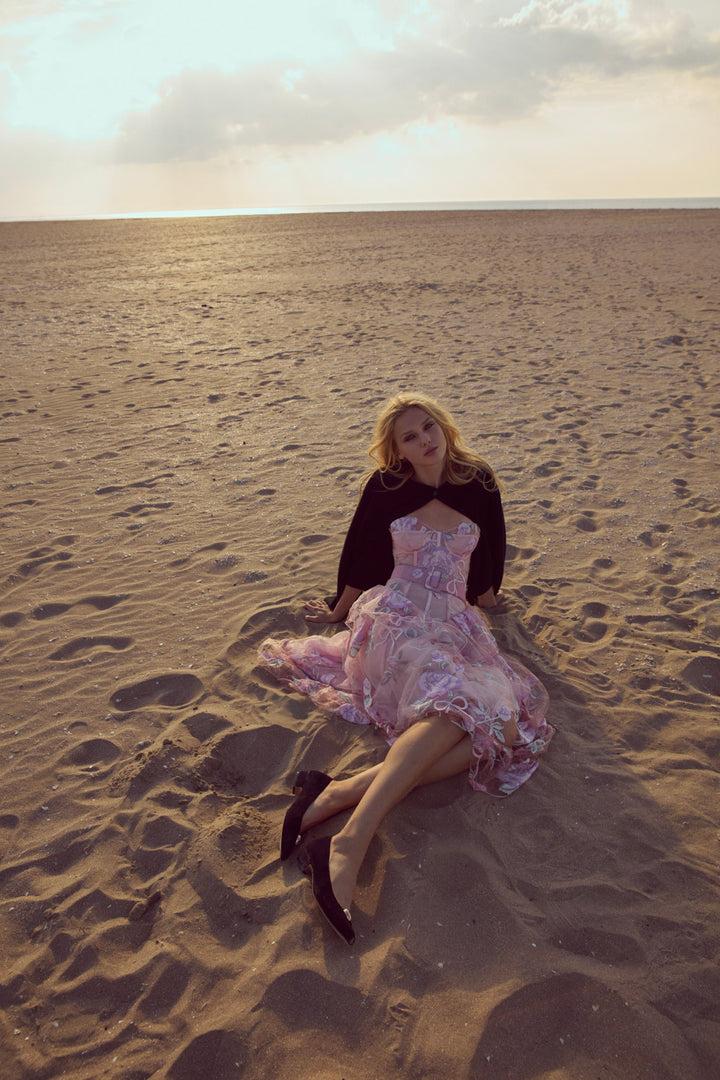 Emmeline Embroidery Midi Dress — Pink Product Image