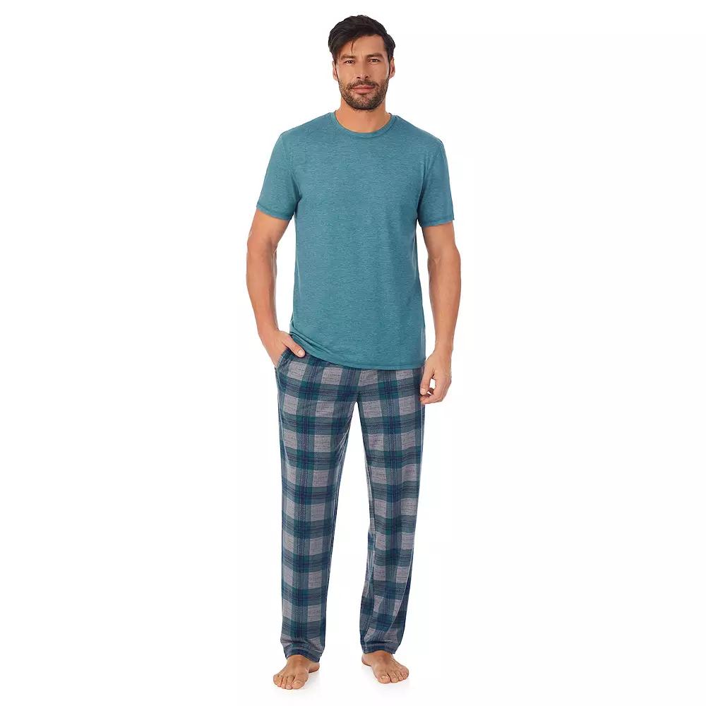 Men's Cuddl Duds® Crewneck Short Sleeve Pajama Top & Pajama Pants Set, Size: XXL, Green Plaid Product Image