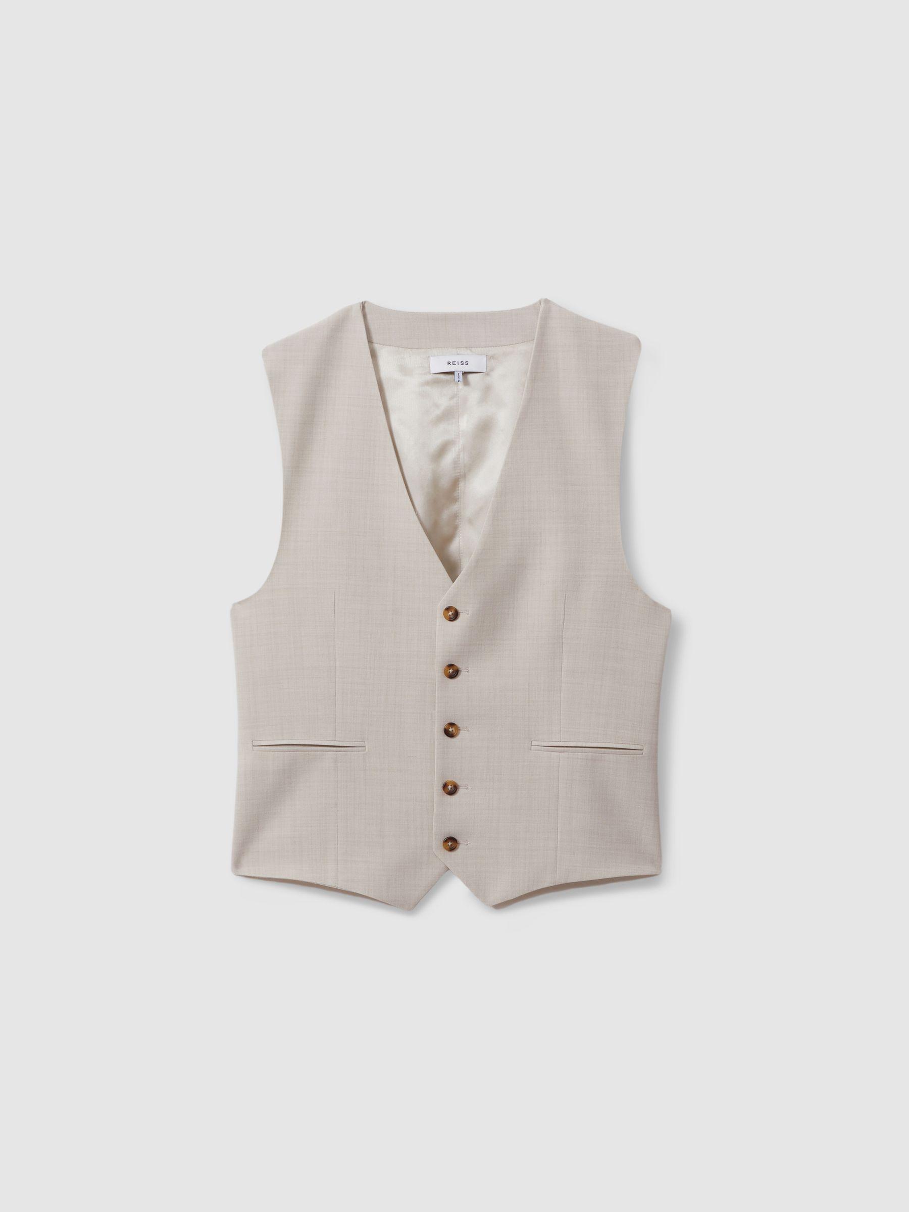 Slim Fit Single Breasted Waistcoat in Stone Product Image