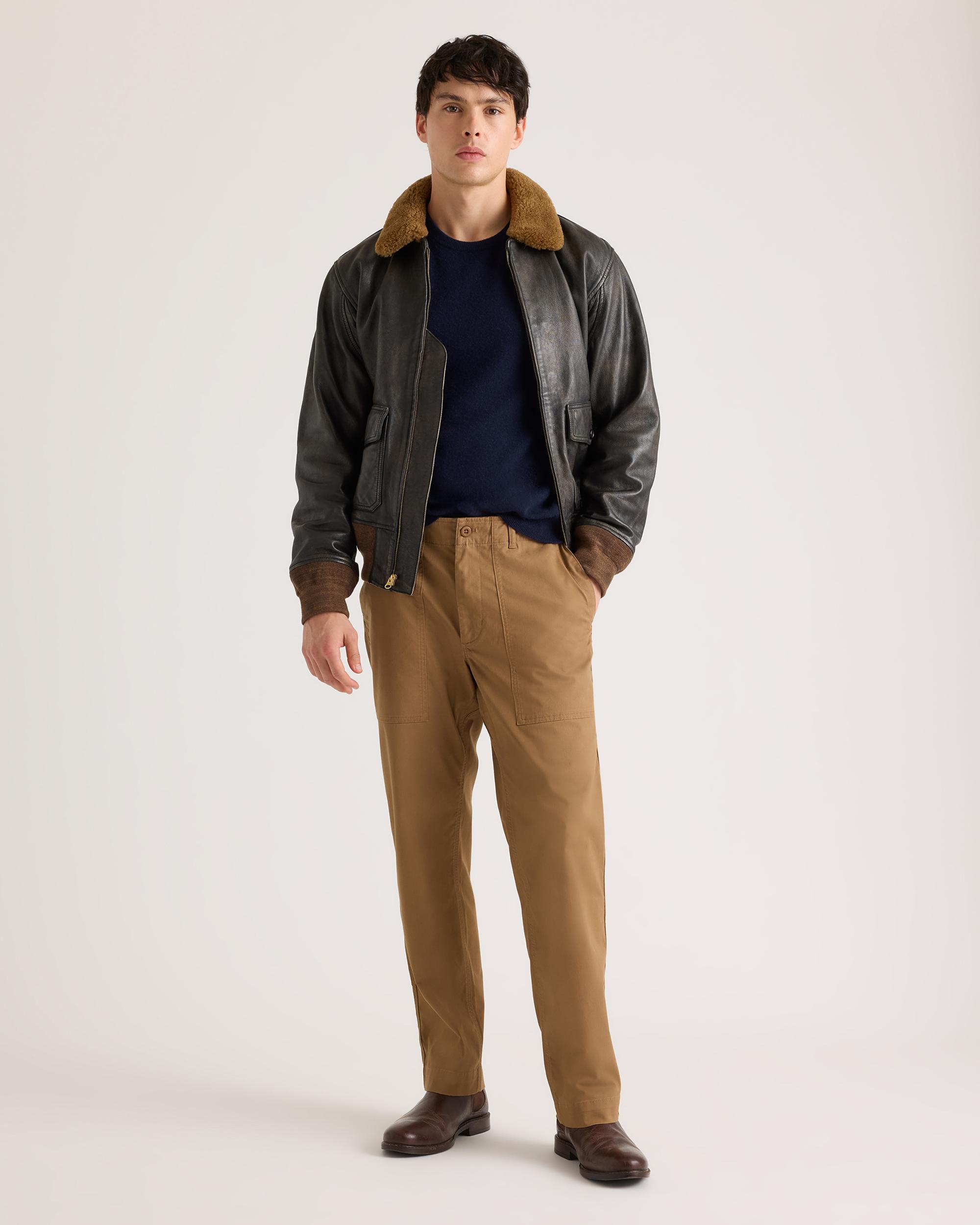 Quince | Men's Shearling Collar Leather Flight Jacket Product Image