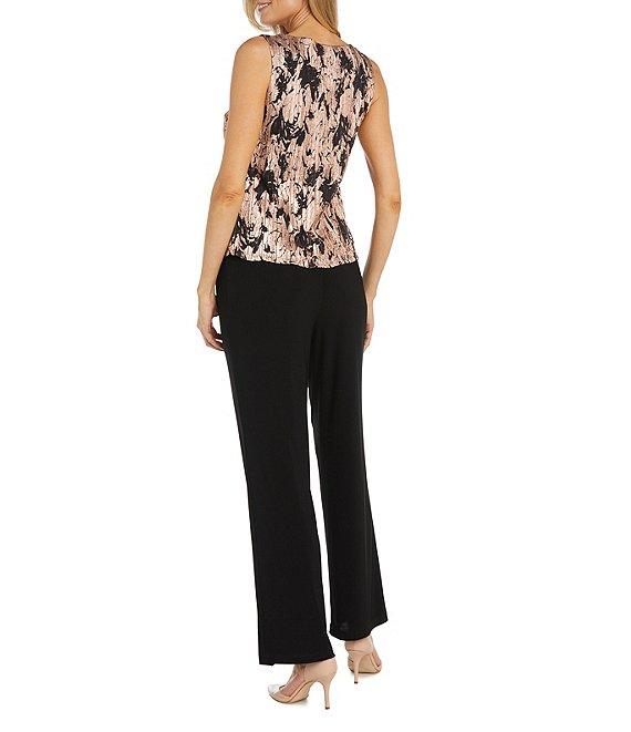 R & M Richards Petite Size 3/4 Sleeve Round Neck 3-Piece Pant Set Product Image