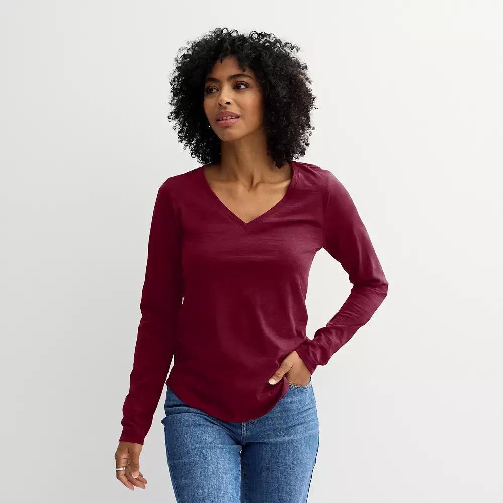 Petite Sonoma Goods For Life® Everyday Long Sleeve V-Neck T-Shirt, Women's,  Product Image