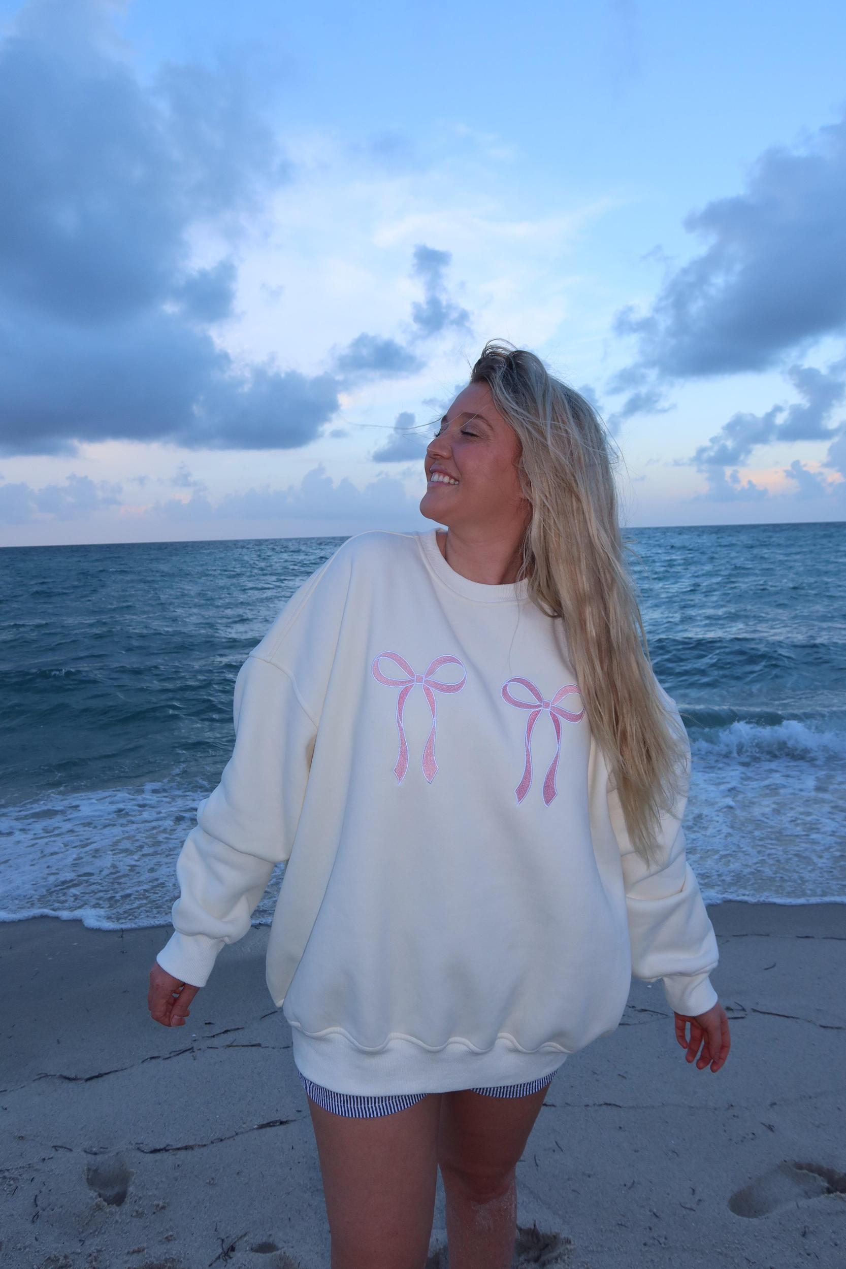 Pink Embroider Bow Sweatshirt Product Image