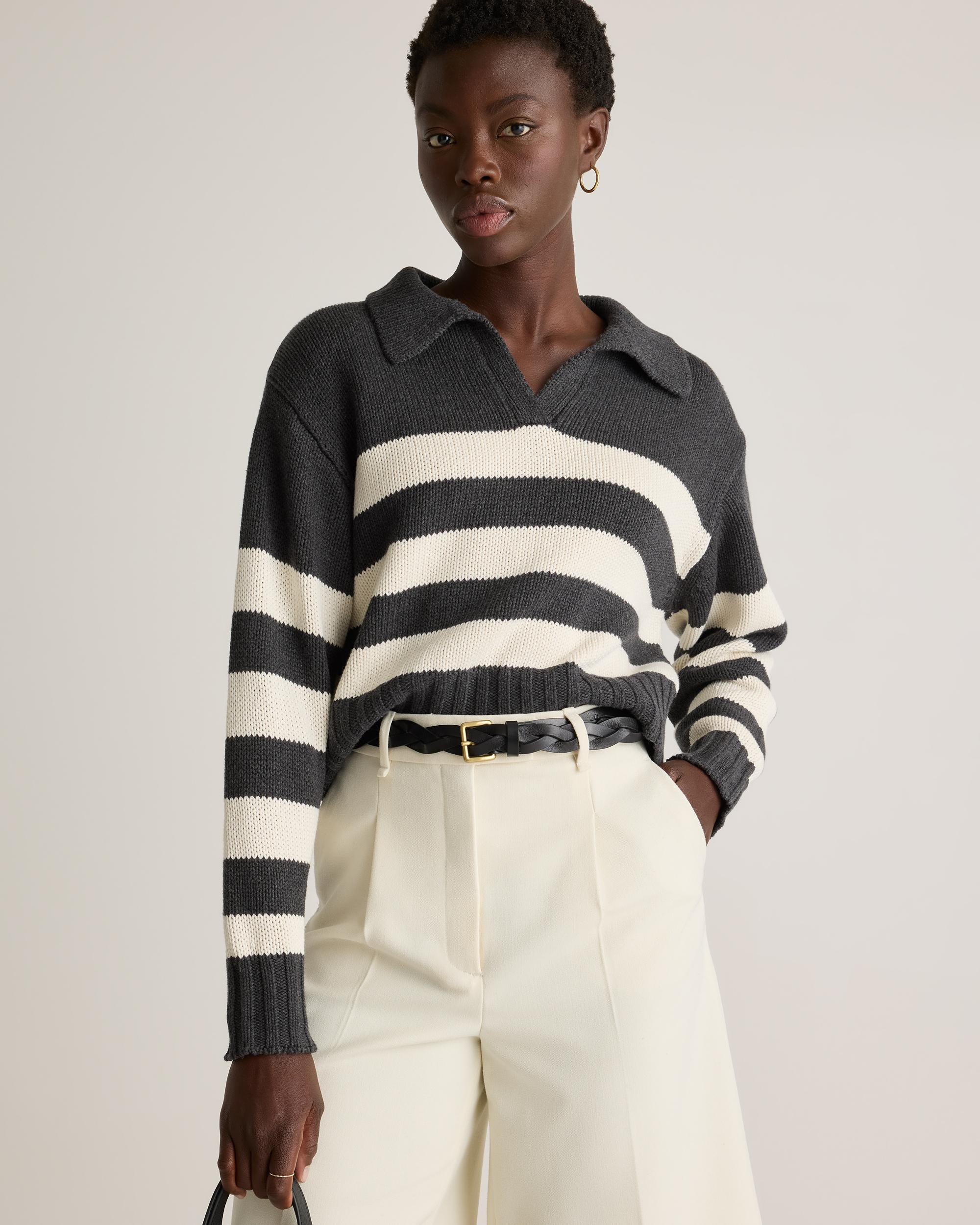 Quince | Women's 100% Organic Cropped Cotton Polo Sweater Organic Cotton Product Image