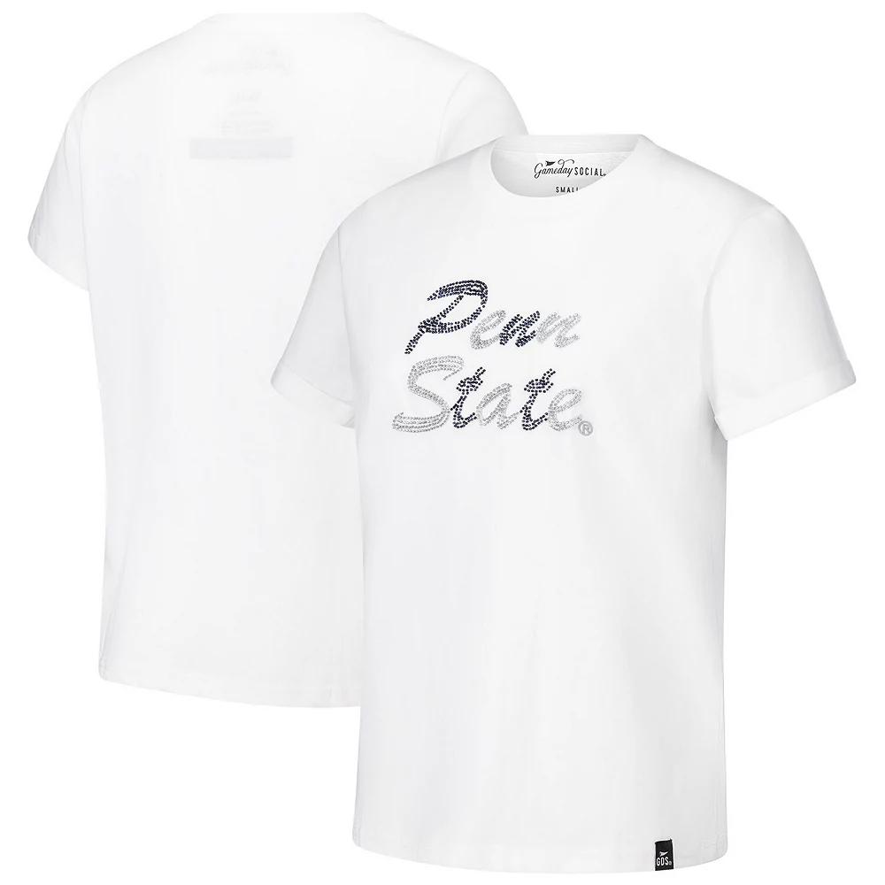 Women's White Penn State Nittany Lions Hand Sewn Beaded Script T-Shirt,  Product Image