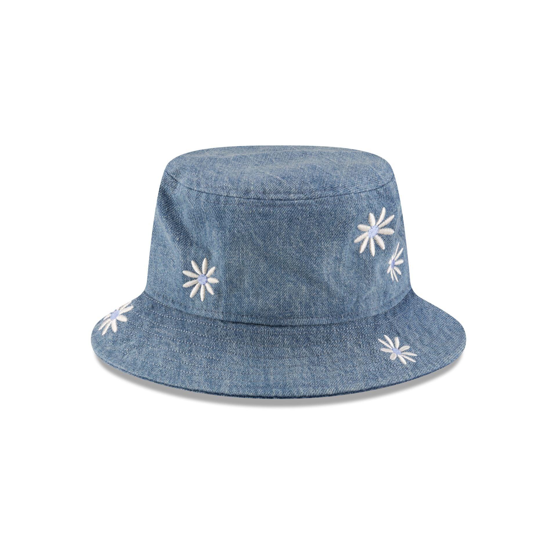 New Era Cap Flower Embroidery Light Denim Bucket Hat Male Product Image