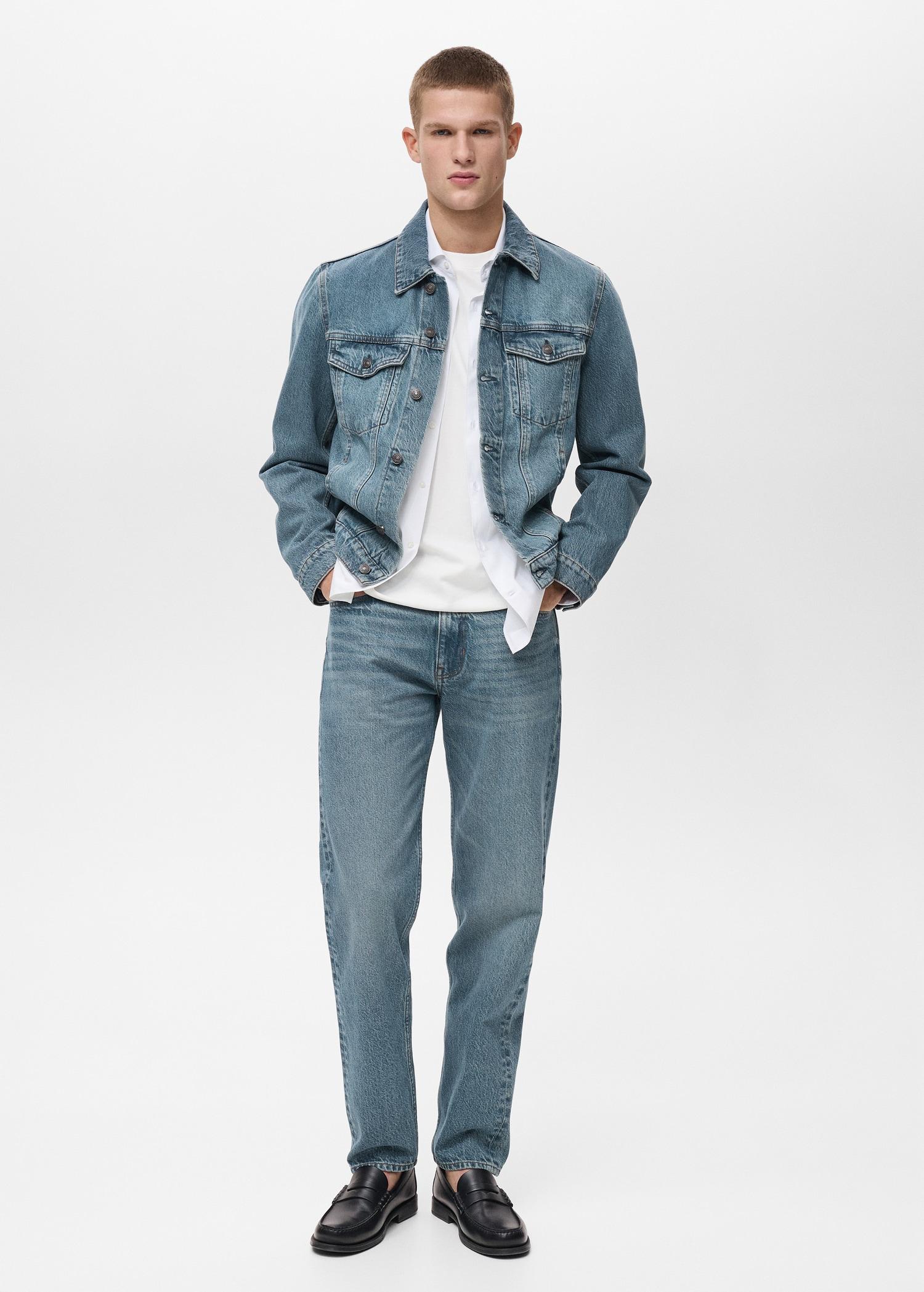 Denim jacket with worn-out effect - Men | MANGO USA Product Image