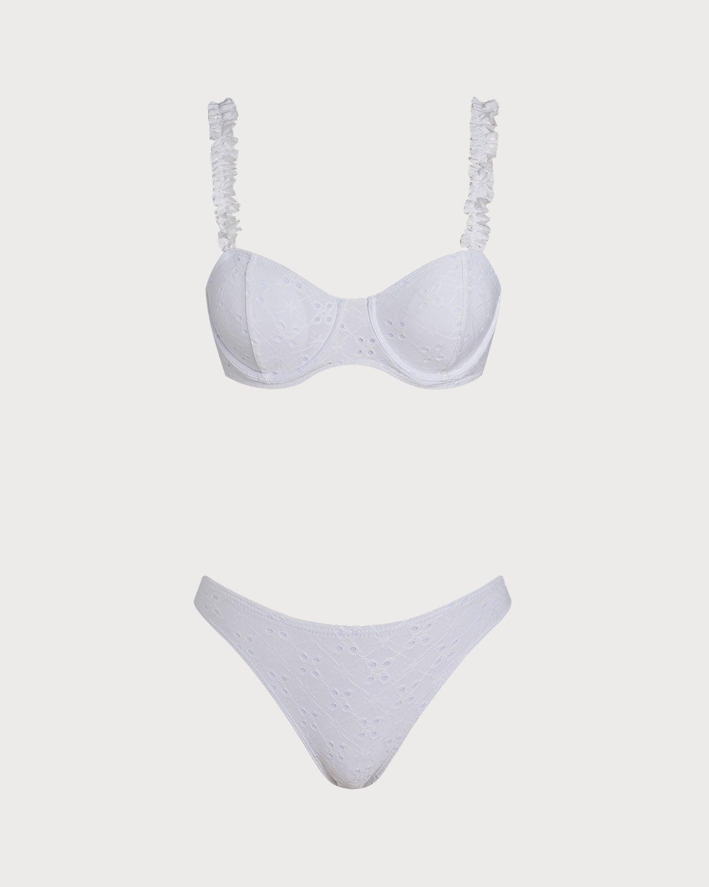 White Jacquard Underwire Drawstring Bikini Set Product Image