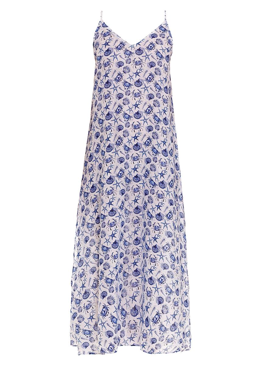 Womens Blue Serenity Frida Ecru Seashells By The Seashore Maxi Dress Product Image