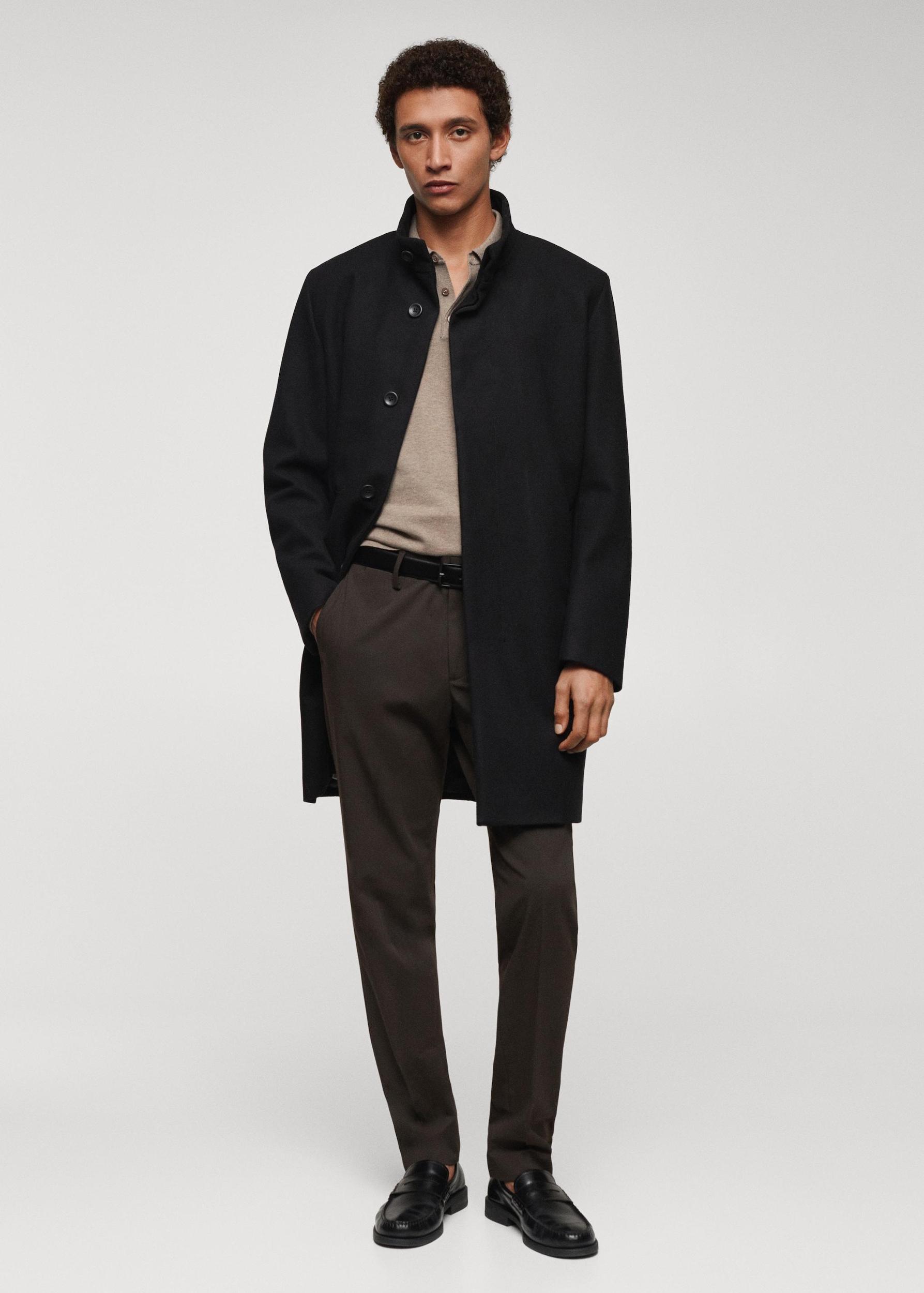 Wool funnel neck coat - Men | MANGO USA Product Image
