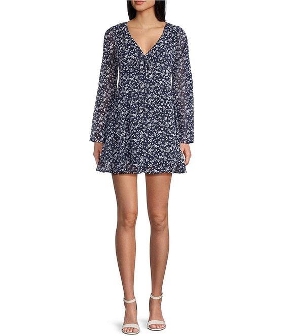 Copper Key Floral V Neck Chiffon Dress Product Image