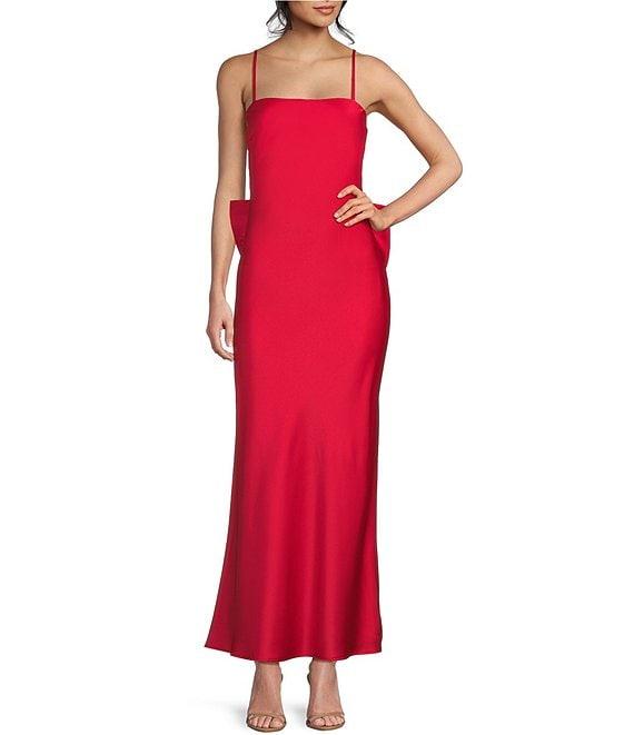 Allison & Kelly Square Neck Spaghetti Straps Bow Back Dress Product Image