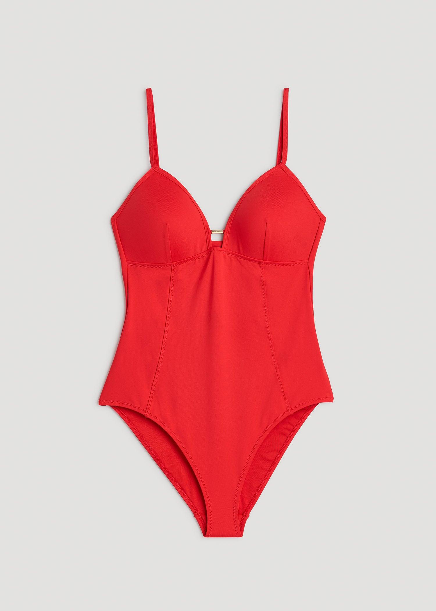 Low Cut One-Piece Swimsuit for Tall Women in Radiant Red Female Product Image