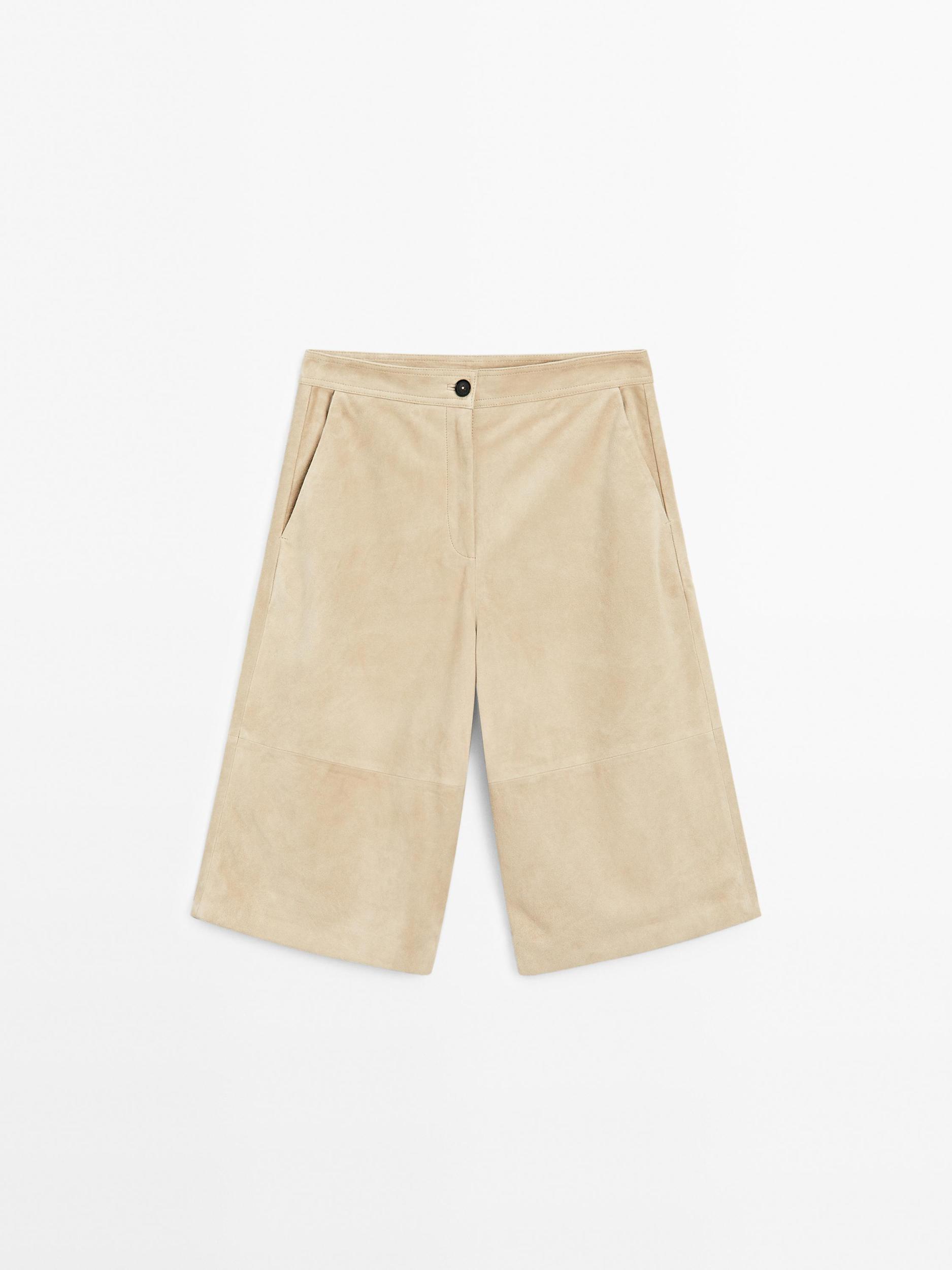 Long suede leather Bermuda shorts Product Image